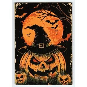 Vintage Halloween Witch Hat Jack-O-Lantern Postcard Photochrome 6x4